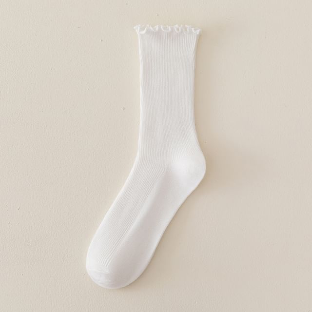 Set of 2 Paris: Plain Ribbed Ruffle Trim Socks