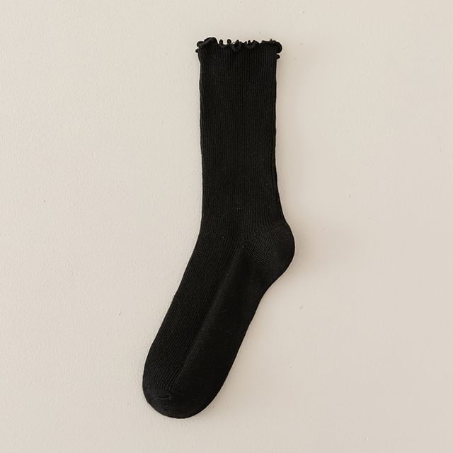 Set of 2 Paris: Plain Ribbed Ruffle Trim Socks