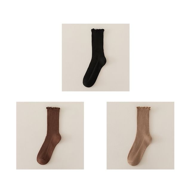 Set of 2 Paris: Plain Ribbed Ruffle Trim Socks