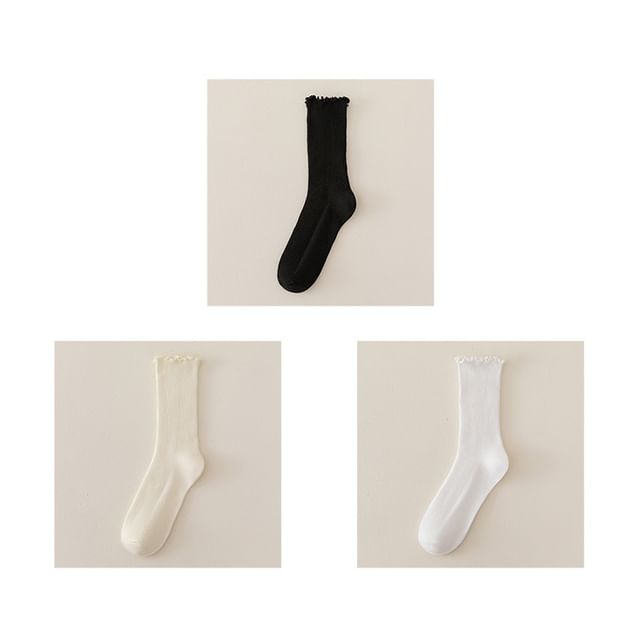 Set of 2 Paris: Plain Ribbed Ruffle Trim Socks