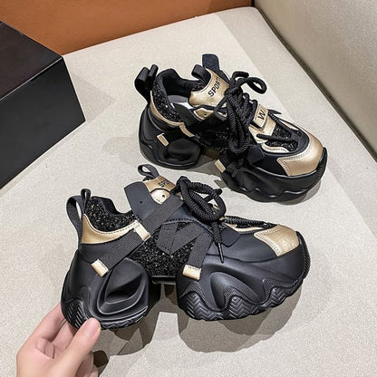 Platform Chunky Heel Lettering Sneakers