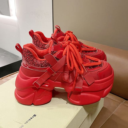 Platform Chunky Heel Sequined Sneakers