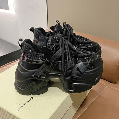 Platform Chunky Heel Sequined Sneakers