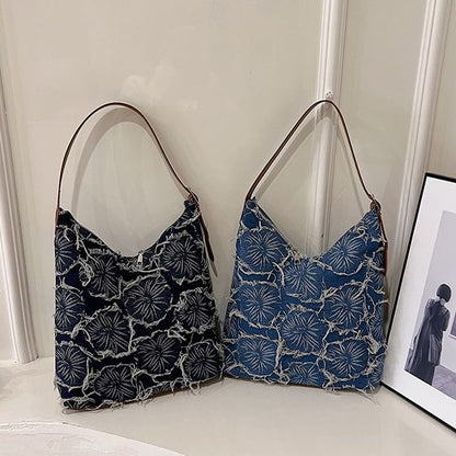 Floral Denim Tote Bag