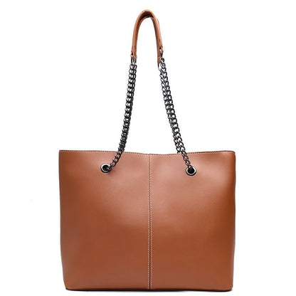 Chain Strap Faux Leather Tote Bag