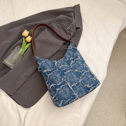 Floral Denim Tote Bag