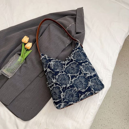 Floral Denim Tote Bag