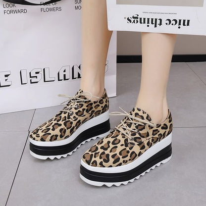 Lace-Up Print Leopard Platform Shoes