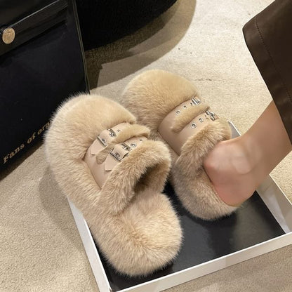Buckled Sandals Platform Fleece