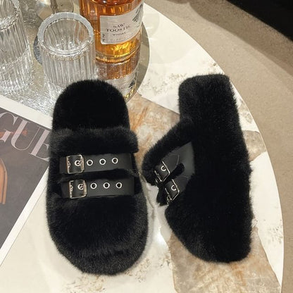 Buckled Sandals Platform Fleece