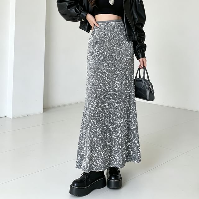 High-Rise Sequin Maxi Mermaid Skirt