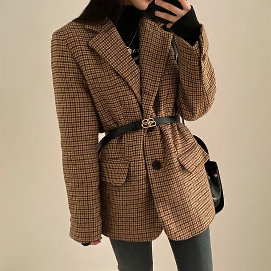 Houndstooth Single-Breasted Blazer