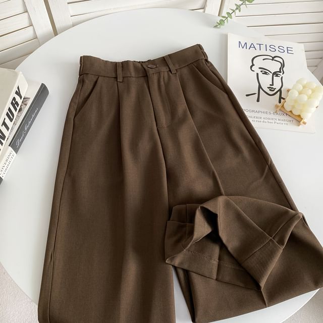 Elastic Waist Plain Roll Up Hem Dress Pants