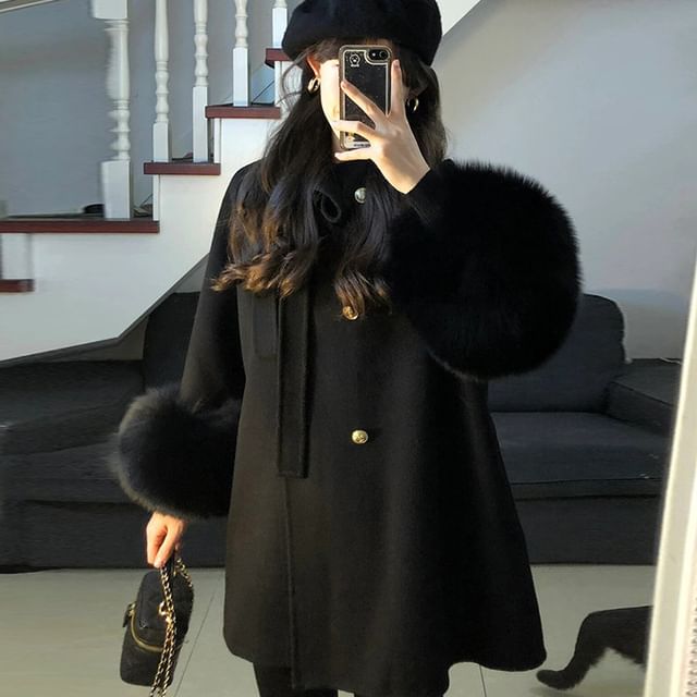 Fluffy Cuff Button-Up Jacket