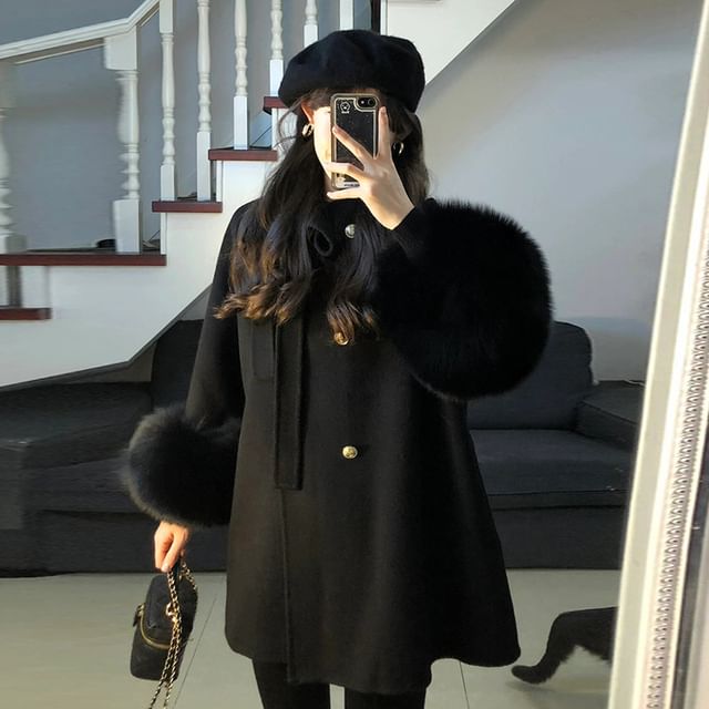 Fluffy Cuff Button-Up Jacket