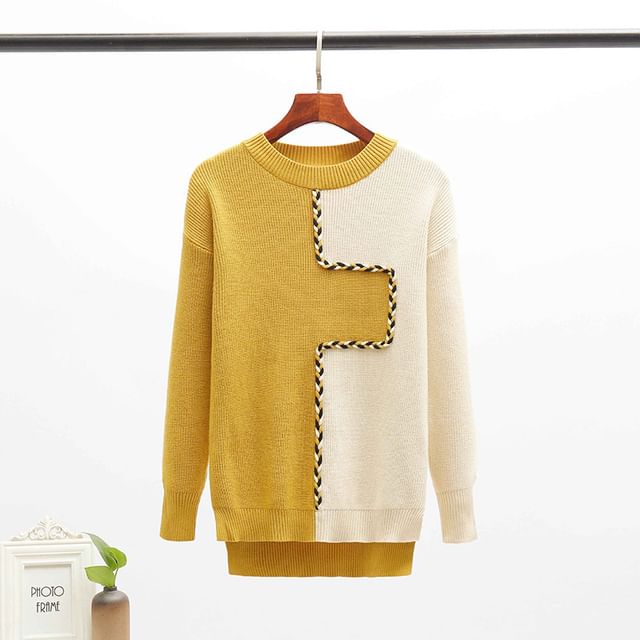 Crew Neck Two Tone Sweater