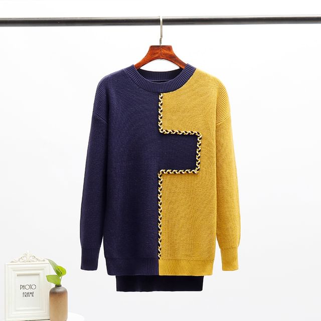 Crew Neck Two Tone Sweater