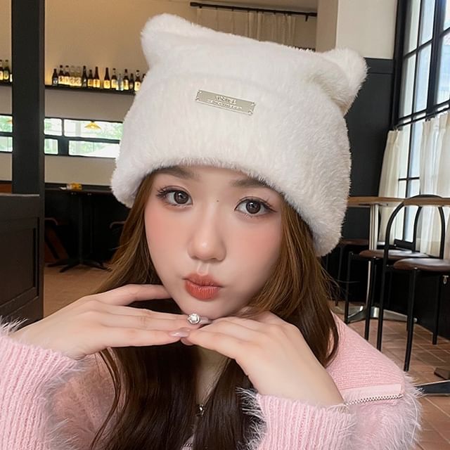 Metal Plate Cat Ear Chenille Hat