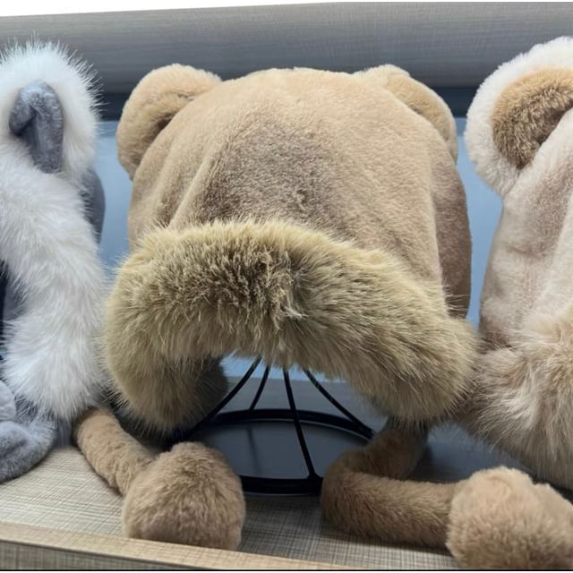 Chenille Bear Ear Trapper Hat