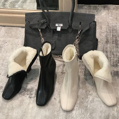 Fleece Lined High Heel Short Boots