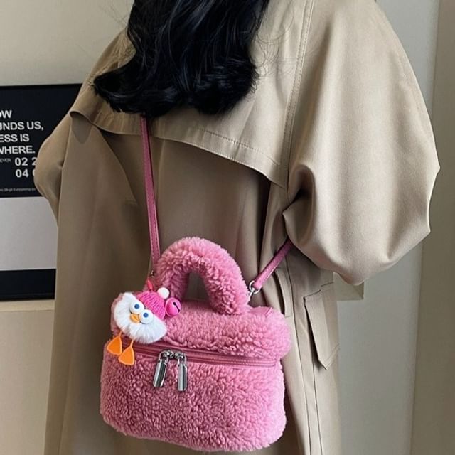 Faux Shearling Crossbody Bag / Bag Charm / Set