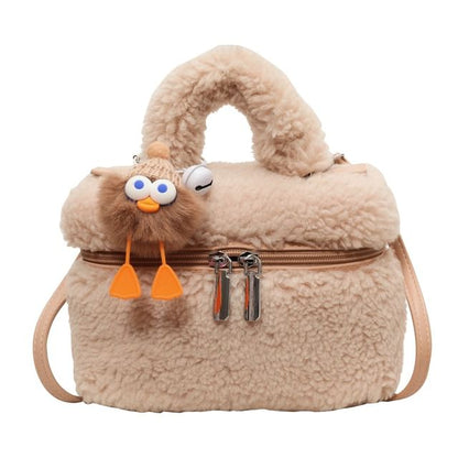 Faux Shearling Crossbody Bag / Bag Charm / Set