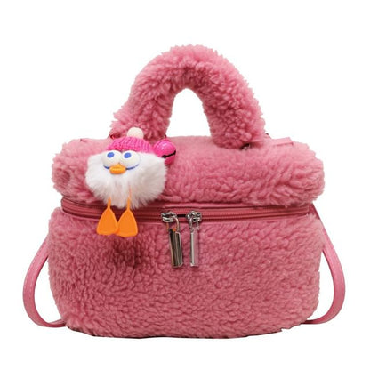 Faux Shearling Crossbody Bag / Bag Charm / Set