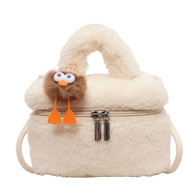 Faux Shearling Crossbody Bag / Bag Charm / Set