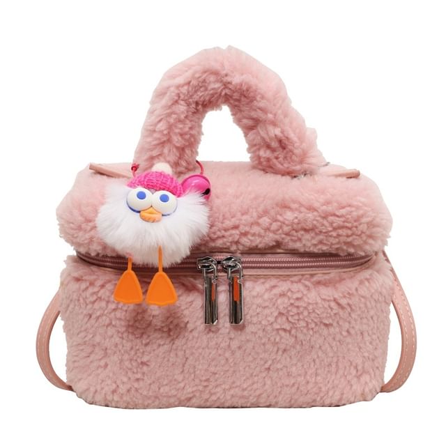 Faux Shearling Crossbody Bag / Bag Charm / Set