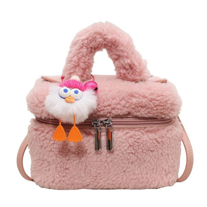 Faux Shearling Crossbody Bag / Bag Charm / Set