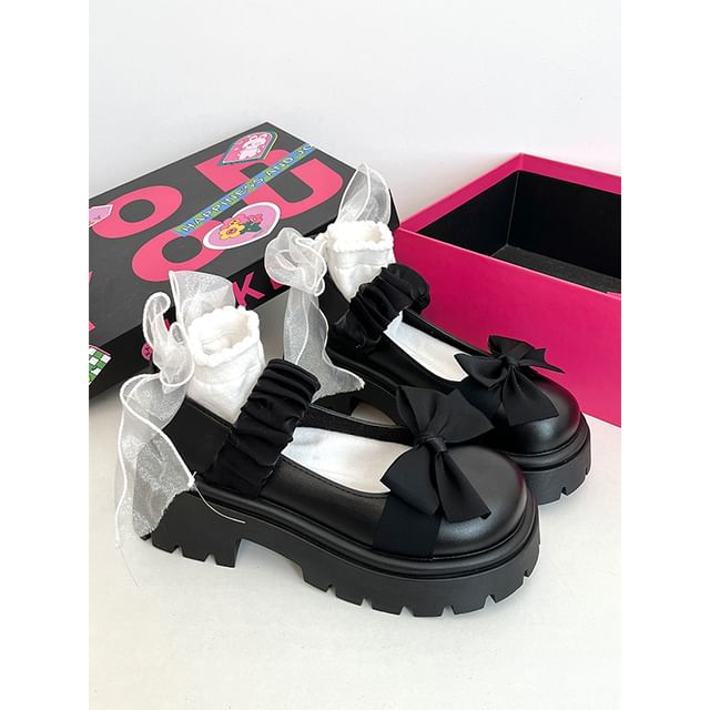 Bow Accent Platform Mary Jane Shoes