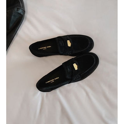 Faux Leather Metal Accent Loafers