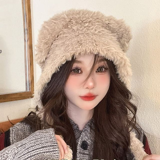 Bear Ear Fluffy Earflap Hat