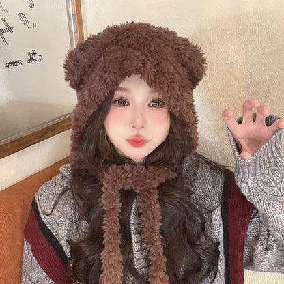 Bear Ear Fluffy Earflap Hat