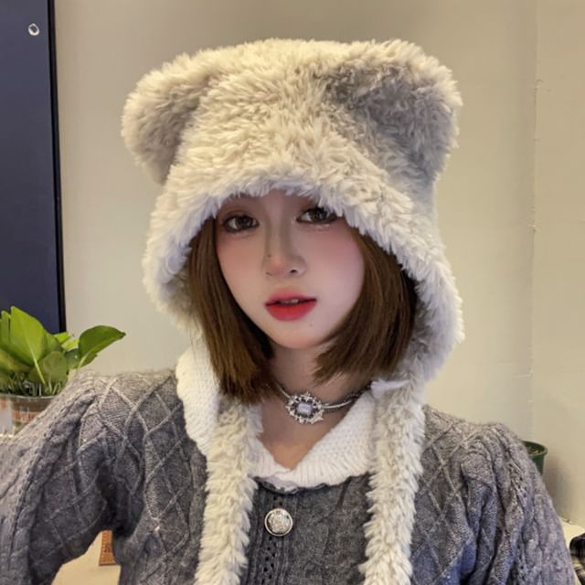 Bear Ear Fluffy Earflap Hat