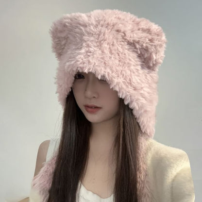 Bear Ear Fluffy Earflap Hat