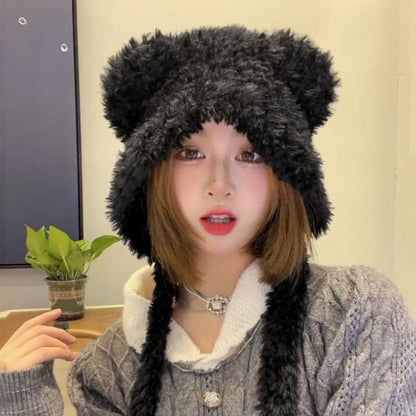 Bear Ear Fluffy Earflap Hat