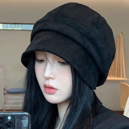 Faux Leather Plain Newsboy Cap