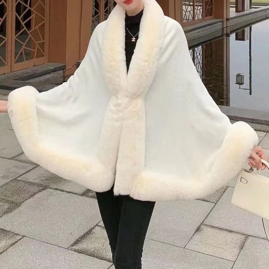 Faux Fur Trim Cape