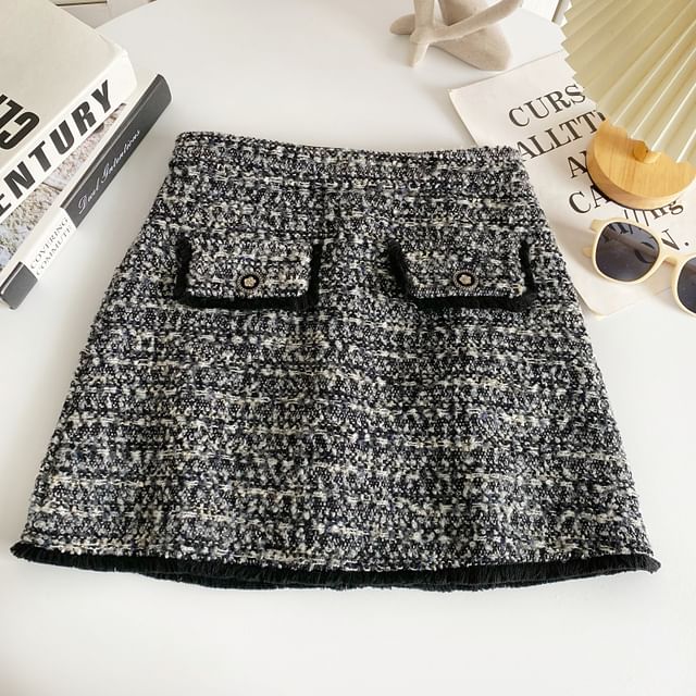 Jupe trapèze mini taille haute en tweed