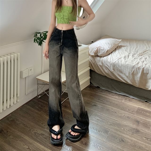 Waist Jeans High Washed Gradient Loose Fit