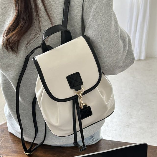 Contrast Trim Faux Leather Backpack