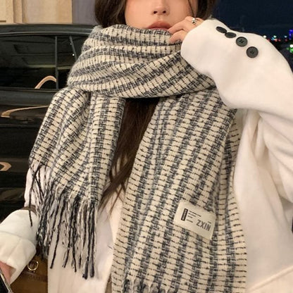 Patterned Label Scarf Applique Tasseled