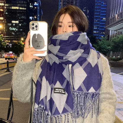 Print Tasseled Argyle Scarf