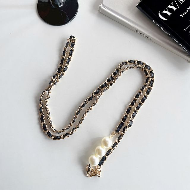 Faux Pearl Faux Leather Alloy Phone Lanyard