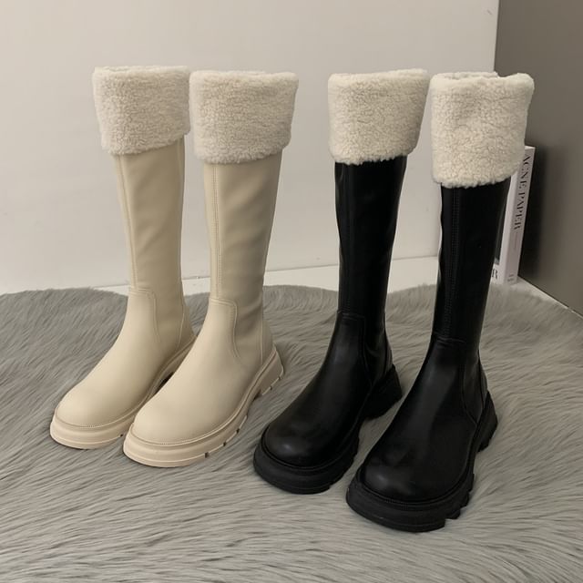 Fleece Boots Panel High Knee Platform
