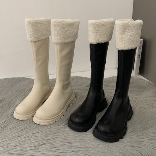 Fleece Boots Panel High Knee Platform