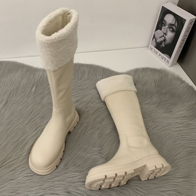 Fleece Boots Panel High Knee Platform
