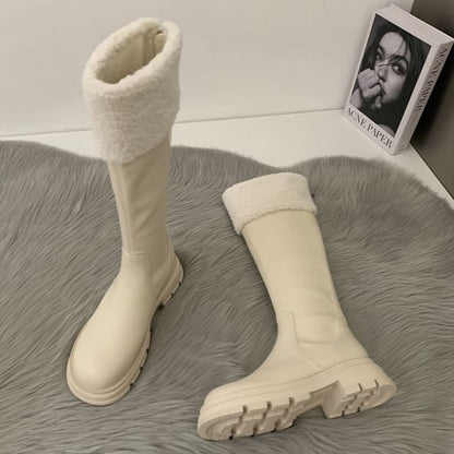 Fleece Boots Panel High Knee Platform
