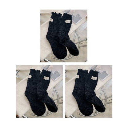 Plain Lettuce Edge Applique Fleece Socks / Set